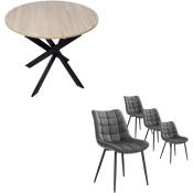 Ensemble Meubles, Lot de 4 chaises de salle à manger, Chaise tapissée, Table manger ronde fixe, Chêne, Pieds noir - Skraut Home