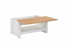 Finebuy table basse design 85 x 47 x 45 cm blanc chêne | table de salon avec rangements | table basse avec compartiment de rangement moderne | table b