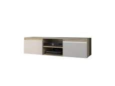 Goreme - meuble bas tv - dimensions 120x40x36 cm - 2 niches 2 portes - meuble salon - sonoma/blanc gloss