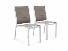 Lot de 2 chaises chicago en aluminium blanc et textilène taupe empilables