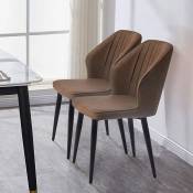 Lot de 2 chaises de salle à manger rétro en similicuir marron avec dossier et pieds en métal
