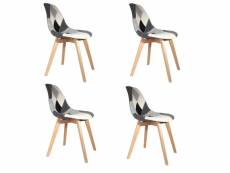 Lot de 4 chaises patchwork noir et blanc | h 85 x p 54 x l 46,50 cm | pieds en bois brut | design scandinave