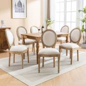 Lot de 6 chaises de cuisine à décor de clous en cuivre, chaises rembourrées Louis xvi à dossier rond, pieds en bois massif, pieds d'assise avant