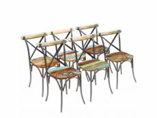 Lot de 6 chaises de salle à manger cuisine style vintage en bois de récupération massif cds022242