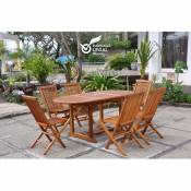 Lubok : Salon de jardin Teck huilé 6 personnes - Table ovale + 6 chaises - Marron