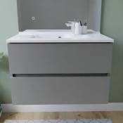Meuble salle de bain suspendu tout inox 80 cm rosinox- Gris- Plan vasque en Résine - Gris mat