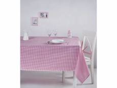 Nappe de table bertier 170x170cm coton motif petits carreaux rose et blanc