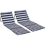 Outsunny - Lot de 2 tapis de plage rembourrés pliables - matelas de plage - dossier inclinable, rangement - métal polyester blanc bleu