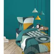 Parure de lit à patchwork géométrique - Bleu - 140 x 200 cm