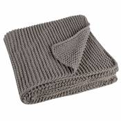 Plaid uni tricoté grosses mailles - Gris clair - 130