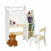 Relaxdays Tableau pour enfant, chaise, rangements et rouleau de papier, HLP : 90x72x30 cm, pupitre dessin, blanc-beige
