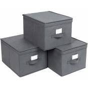 Songmics - Lot de 3 Boîte Rangement Pliables avec Couvercles, Cube en Tissu Mon-tissé avec Porte-étiquettes, Panier, Organisateur, Caisse, 40 x 30 x