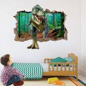 Stickers Muraux Dinosaure Forêt Autocollants Mural 3D Look Animaux pour Chambre Décoration Murale(vert)