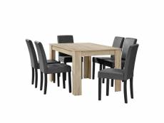 Table à manger chêne avec 6 chaises gris foncé cuir-synthétique rembourré 140x90 cm helloshop26 03_0004049