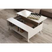 Table basse 100x68 cm blanc brillant et chêne canadien