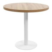 Table de bar ronde bois clair et pieds métal blanc