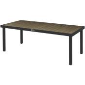 Table de jardin rectangulaire pour 8 personnes en aluminium plateau pe à lattes aspect bois dim. 190L x 90l x 74H cm noir