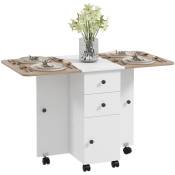 Table pliable de cuisine salle à manger - 2 tiroirs, placard, niche - panneaux aspect bois chêne blanc - Beige