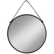 Trapani Miroir avec bande de suspente en cuir, noir.
