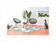 Acapulco : ensemble 2 fauteuils oeuf + table basse gris