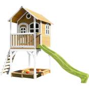 AXI - Sarah Maison Enfant avec Bac à Sable & Toboggan vert clair Aire de Jeux pour l'extérieur en marron & blanc Maisonnette / Cabane de Jeu en Bois