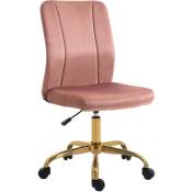 Chaise de bureau style Art déco hauteur réglable pivotante 360° piètement métal doré velours rose poudré - Rose - Vinsetto