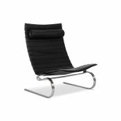 Chaise Longue - BY20- Cuir Premium Noir - Cuir, Acier inoxydable, Cuir, Metal - Noir