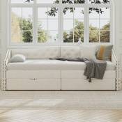 Dolinhome - Canapé-lit simple avec tiroirs, grand rangement, beige, 90x200cm