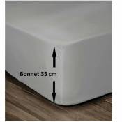 Drap Housse 100% Coton 140x190cm - Bonnet 35cm - Gris