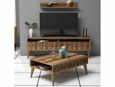 Ensemble meuble de salon waedo bois foncé motif géométrique