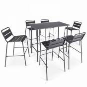 Ensemble table haute de jardin et 6 chaises en métal gris - Palavas - Gris Anthracite