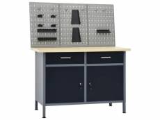 Etabli 120 cm avec 3 panneaux muraux et 1 armoire atelier table de travail gris noir helloshop26 02_0003658