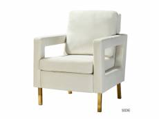 Fauteuil en velours avec pieds en métal doré, fauteuil moderne confortablement rembourré avec coussin de dossier amovible, fauteuil de salon simple po