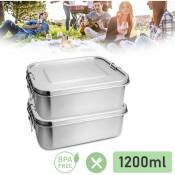 Hengda 2x 1200ml Boîte à lunch boîte à lunch en métal boîte à lunch thermo-conteneur en acier inoxydable sans BPA