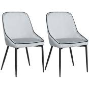 HOMCOM Lot de 2 chaises de salle à manger en tissu velours et pieds en acier noir - gris avec passepoil noir 50 x 56 x 84 cm