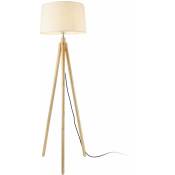 Lampadaire lampe à pied avec abat-jour bois métal tissu effet bois et blanc 153 cm - Blanc