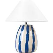Lampe de Table en Céramique Beige Clair et Bleu avec Abat-Jour Forme Cône Luchetti - Blanc
