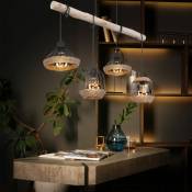 Lampe suspendue poutre en bois lampe suspendue corde de chanvre design rétro cage en bois lampe de salle à manger suspendue 4 flammes, câble noir, 4x