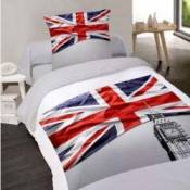 LINGE USINE Housse de Couette 140 x 200 + 1 Taie British Flag Coton