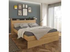 Lit avec tête de lit en bois imitation chêne 160x200