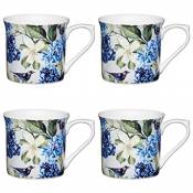 Lot de 4 mugs Motif oiseaux bleus avec cannelures florales multicolores 300 ml