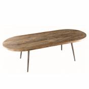 MACABANE Table basse ovale bois Teck recyclé et métal