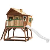 Max Maison Enfant avec Bac à Sable & Toboggan Blanc Aire de Jeux pour l'extérieur en marron & vert Maisonnette / Cabane de Jeu en Bois fsc - Marron