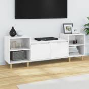 Meuble tv Blanc brillant 160x35x55 cm Bois d'ing�nierie