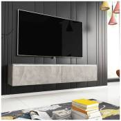 Meuble tv contemporain gris béton avec led 2 portes malorie - 180 cm - gris