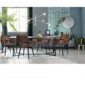 Meubles Cosy - Lot de 4 chaise de salle à manger scandinave avec accoudoirs en simili cuir marron vintage - Marron
