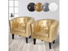 Miadomodo® fauteuil chesterfield - lot de 2, en simili cuir et bois, avec éléments décoratifs touffetés, 58 x 71 x 70 cm, doré - chaise, cabriolet, me