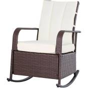 Outsunny - Rocking chair fauteuil à bascule grand confort style cosy coussins assise dossier déperlant crème résine tressée imitation rotin chocolat