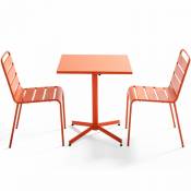Palavas - Table de jardin carrée inclinable et 2 chaises métal orange - Orange