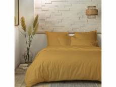 Parure de lit housse de couette avec taies d'oreiller 100% percale de coton 80 fils jaune taille 240 x 260 cm PD12857-240